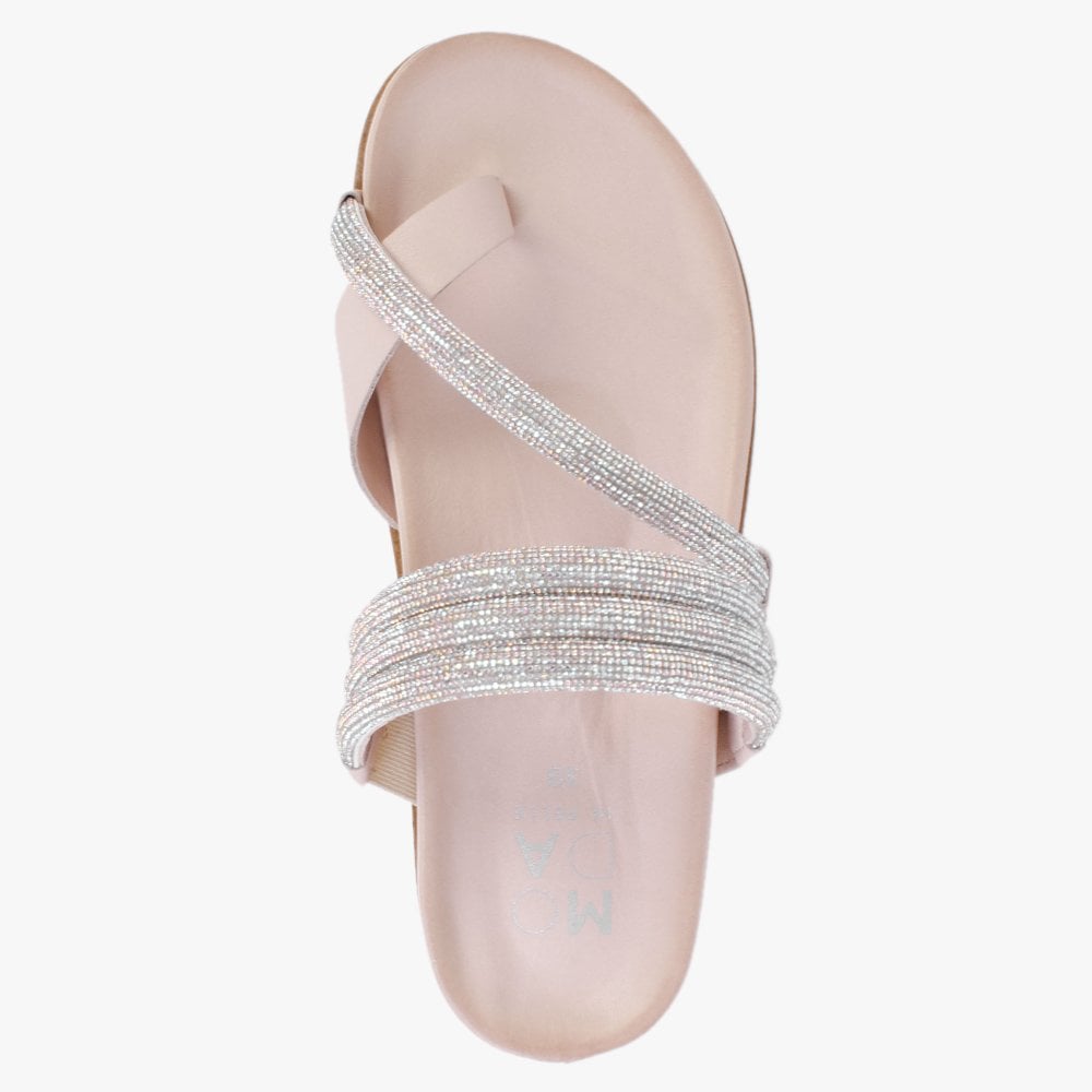 Orville Nude Leather Diamante Toe Loop Mules