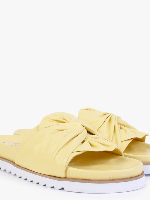 Omyra Yellow Leather Twist Knot Mules