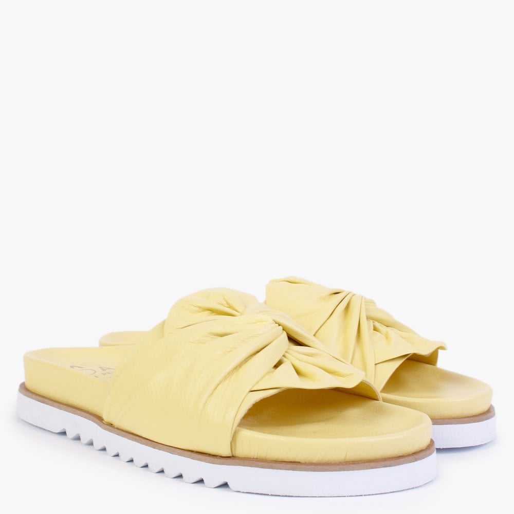 Omyra Yellow Leather Twist Knot Mules