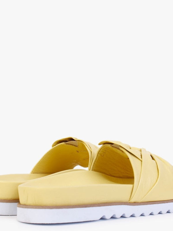 Omyra Yellow Leather Twist Knot Mules