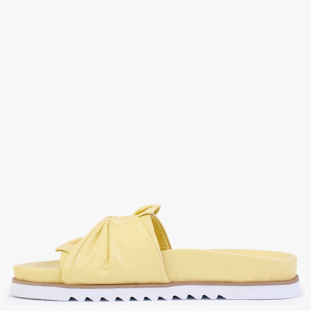 Omyra Yellow Leather Twist Knot Mules