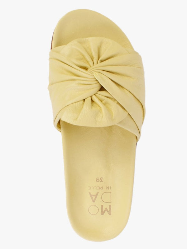 Omyra Yellow Leather Twist Knot Mules