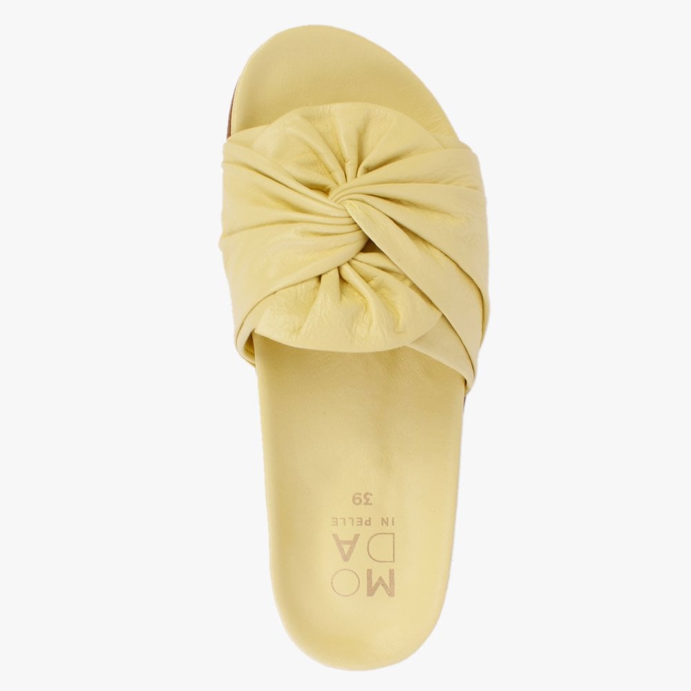 Omyra Yellow Leather Twist Knot Mules