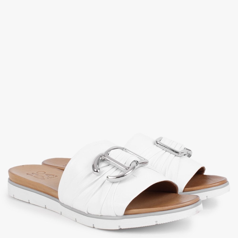 Organtia White Leather Mules
