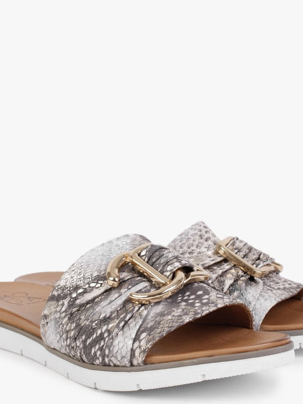 Organtia Gold Metallic Leather Reptile Mules