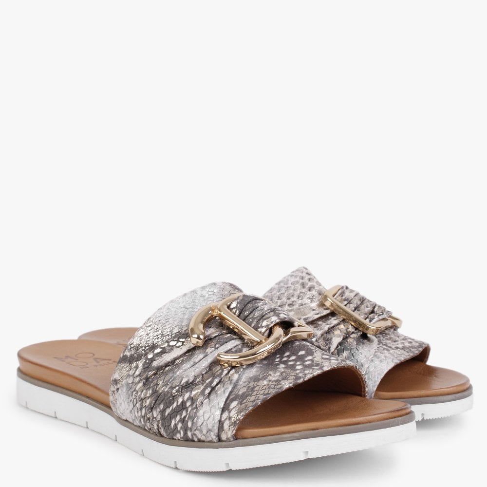 Organtia Gold Metallic Leather Reptile Mules