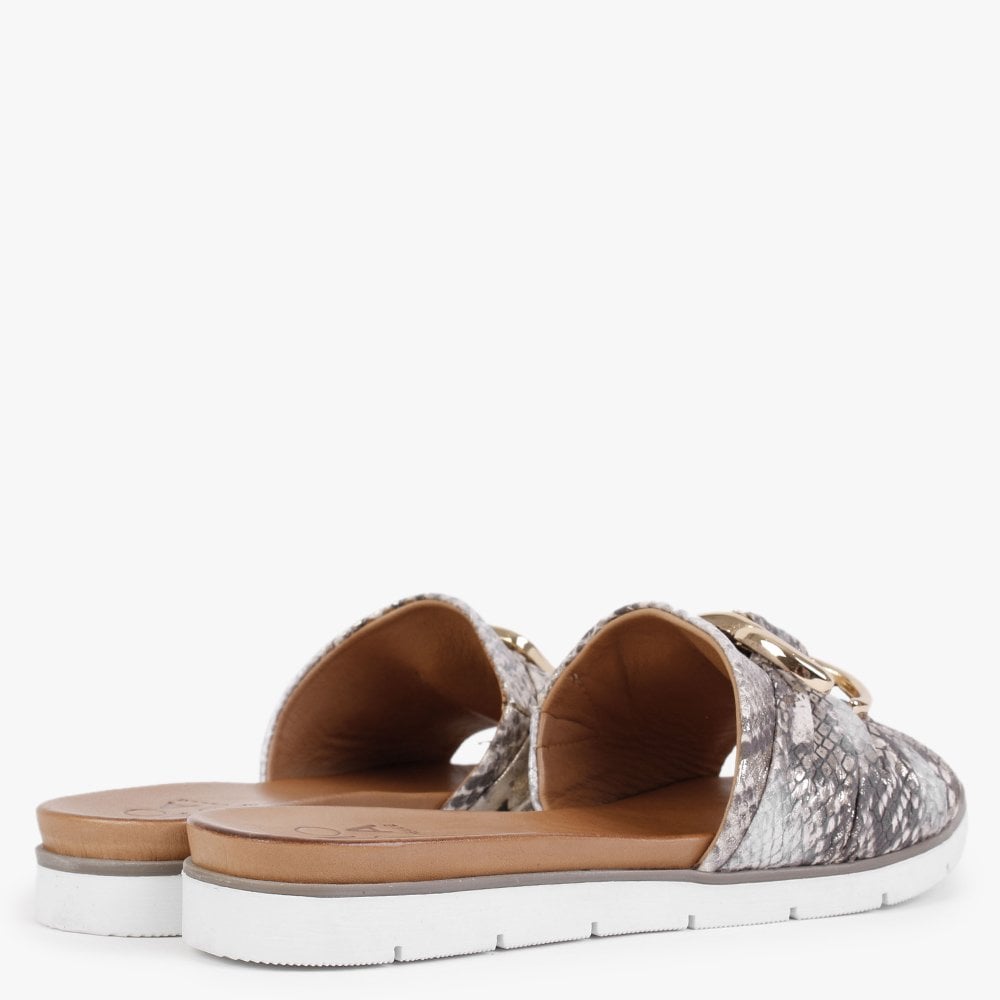 Organtia Gold Metallic Leather Reptile Mules