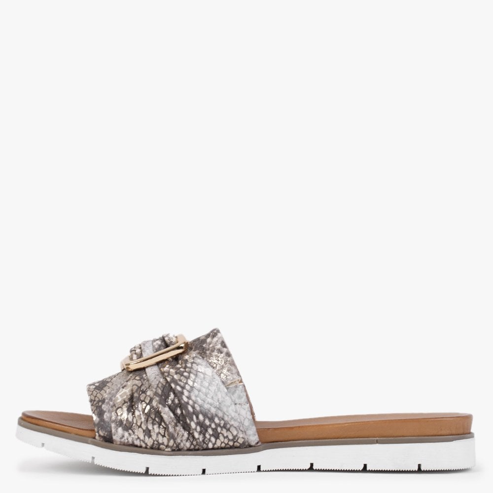 Organtia Gold Metallic Leather Reptile Mules