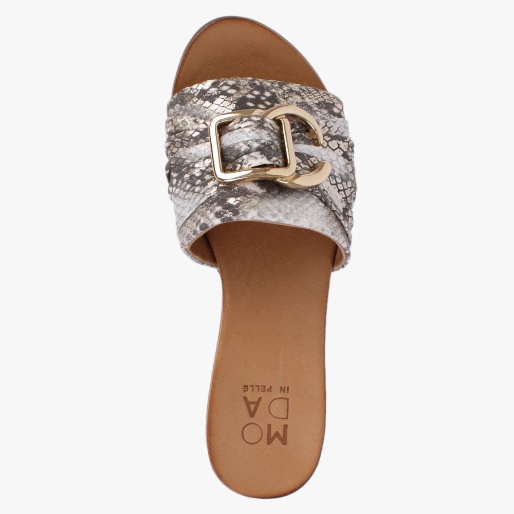 Organtia Gold Metallic Leather Reptile Mules