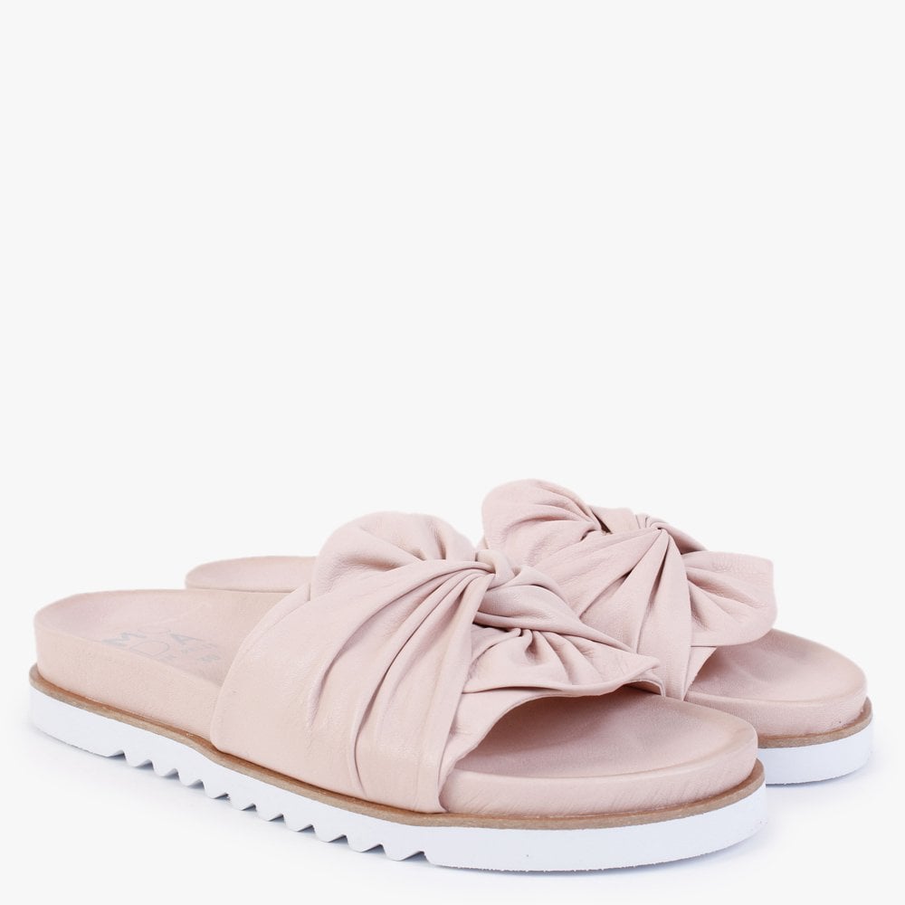Omyra Nude Leather Twist Knot Mules