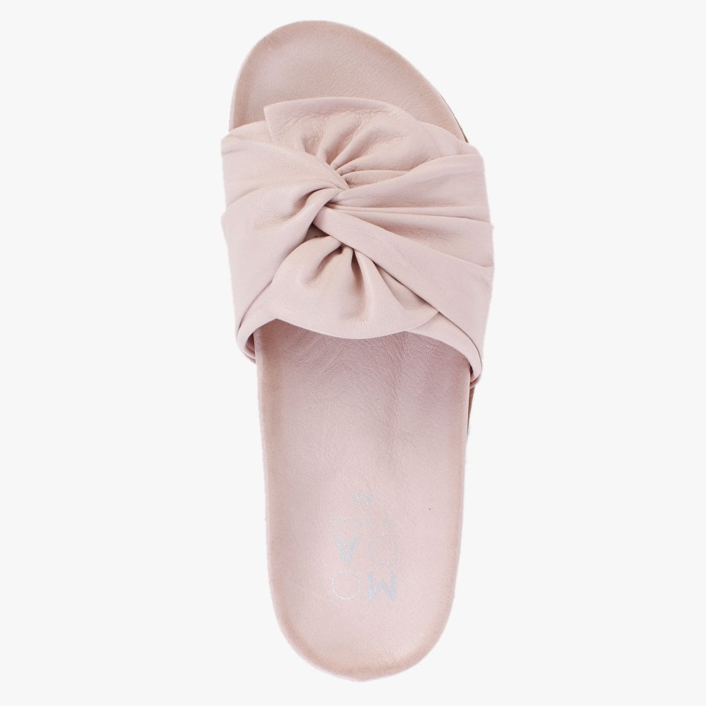 Omyra Nude Leather Twist Knot Mules