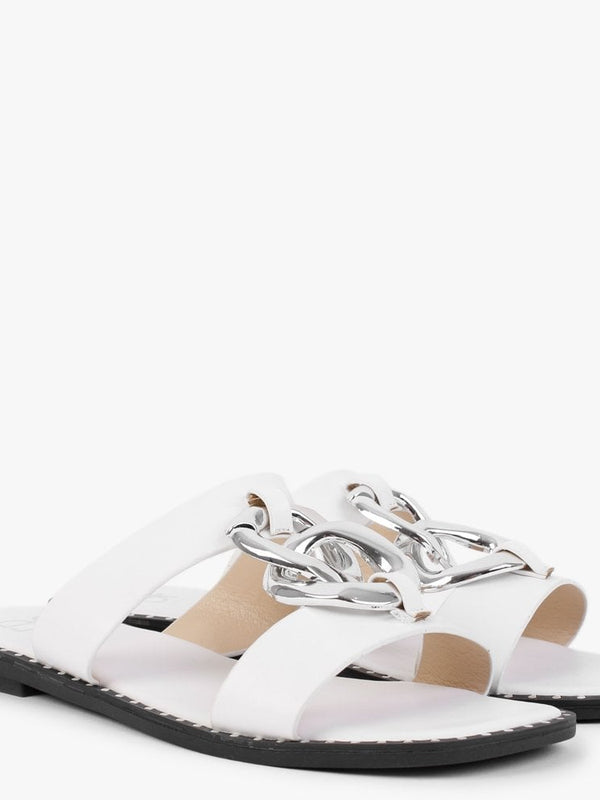 Cuchy White Chain Loop Sandals