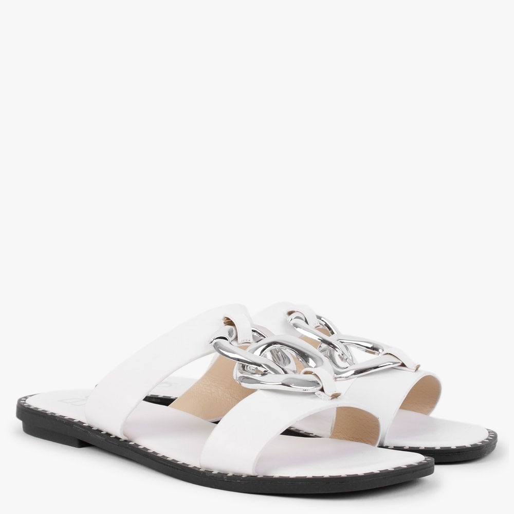 Cuchy White Chain Loop Sandals