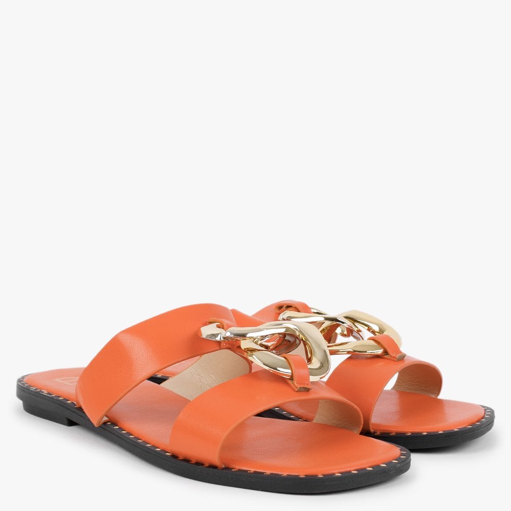Cuchy Orange Chain Loop Mules