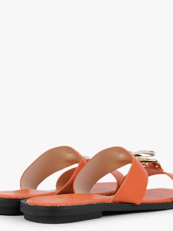 Cuchy Orange Chain Loop Mules