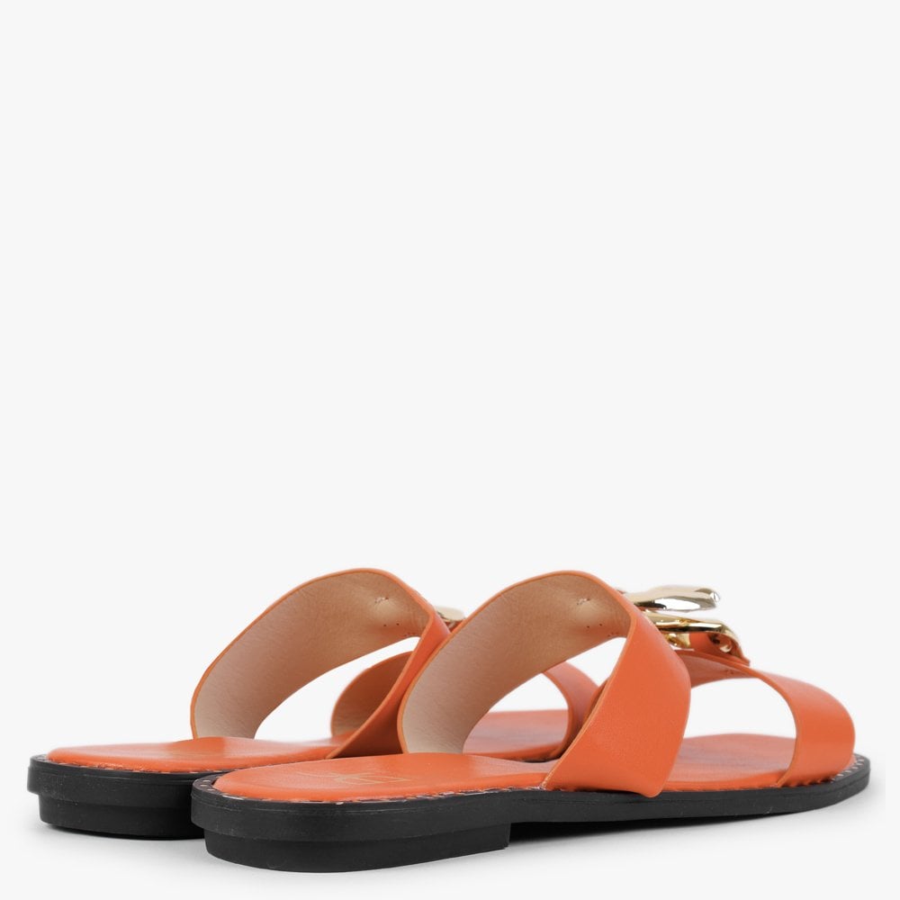 Cuchy Orange Chain Loop Mules