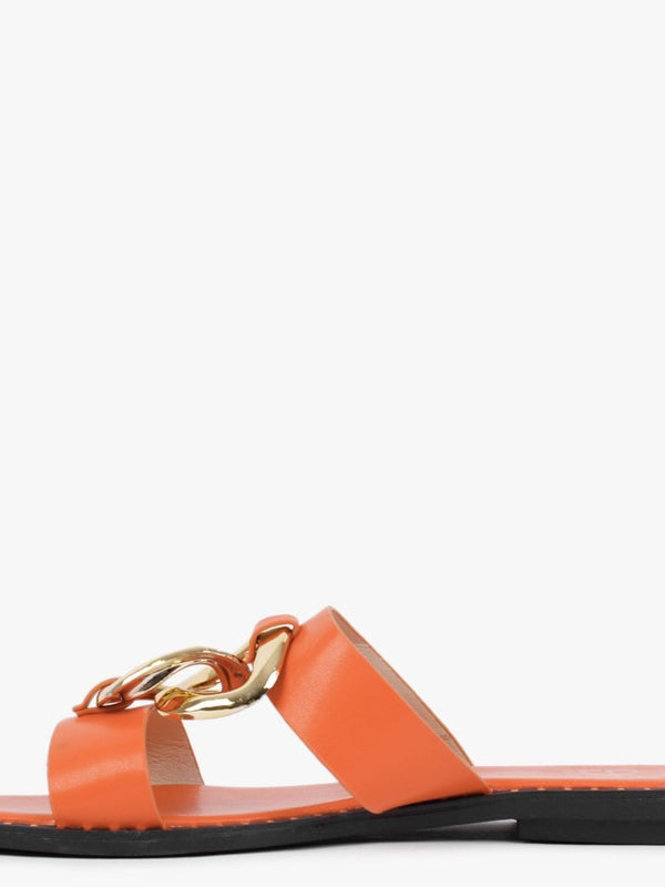 Cuchy Orange Chain Loop Mules