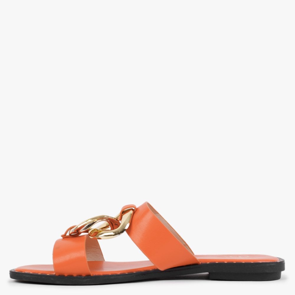 Cuchy Orange Chain Loop Mules