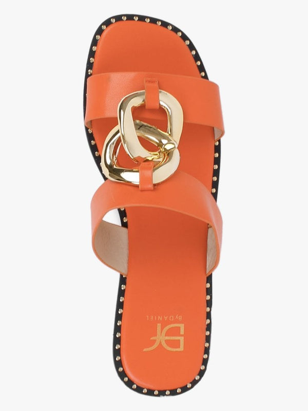 Cuchy Orange Chain Loop Mules