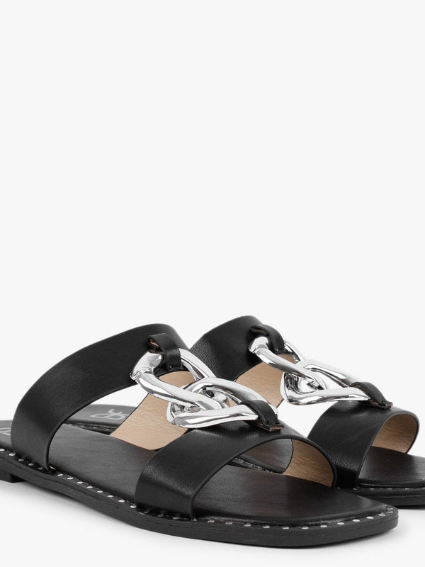 Cuchy Black Chain Loop Mules