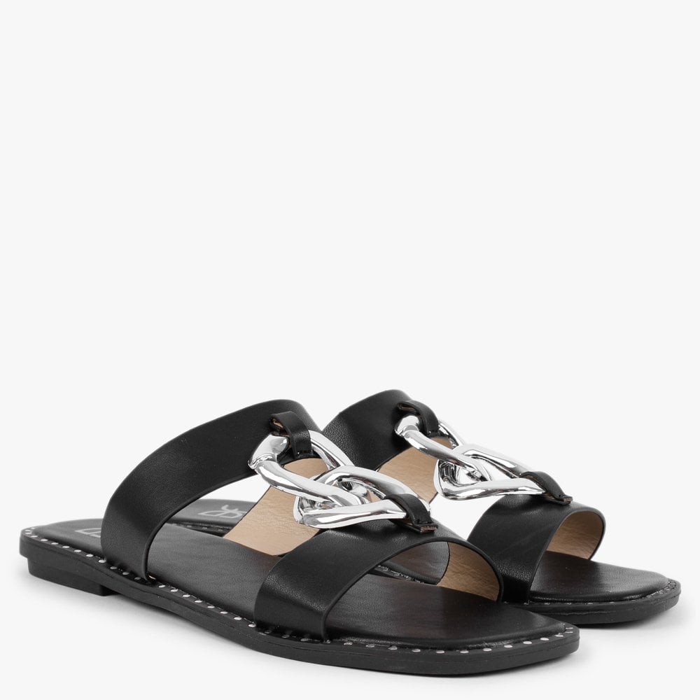 Cuchy Black Chain Loop Mules