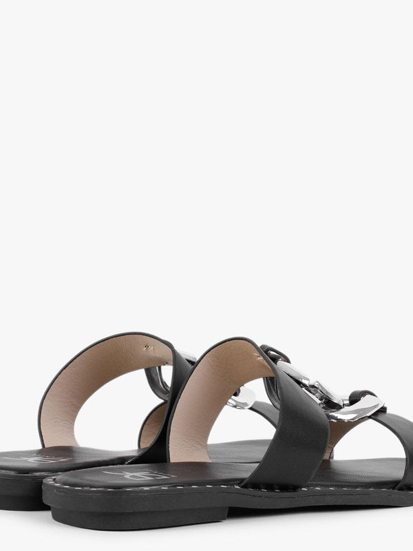 Cuchy Black Chain Loop Mules