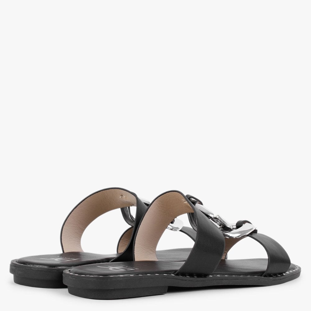 Cuchy Black Chain Loop Mules