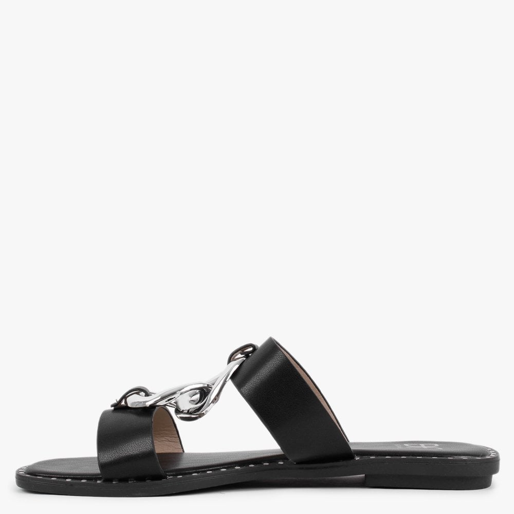 Cuchy Black Chain Loop Mules