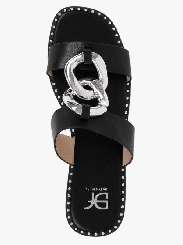 Cuchy Black Chain Loop Mules