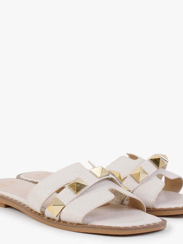 Cubig Beige Studded Reptile Mules