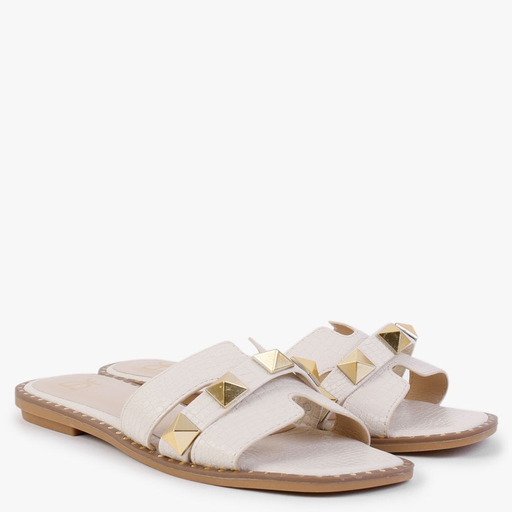 Cubig Beige Studded Reptile Mules