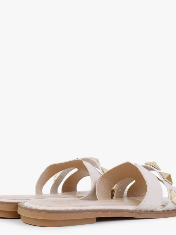 Cubig Beige Studded Reptile Mules