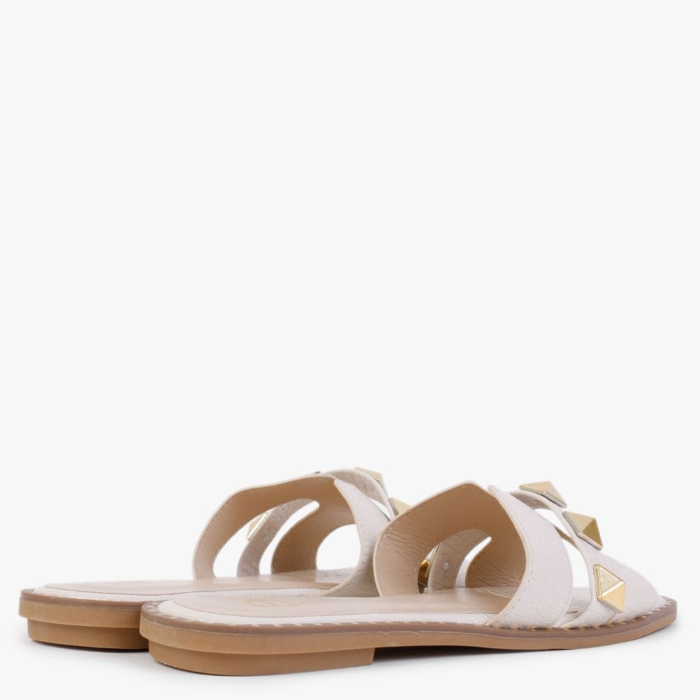 Cubig Beige Studded Reptile Mules