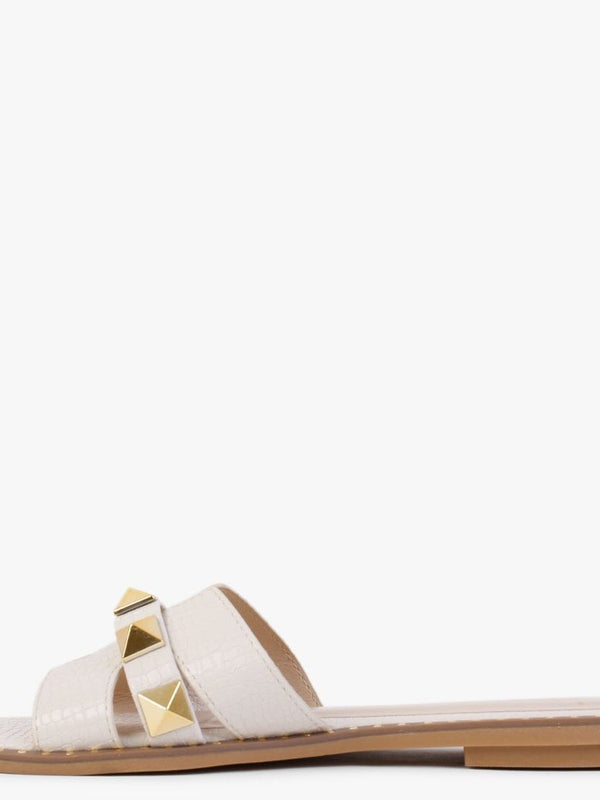 Cubig Beige Studded Reptile Mules