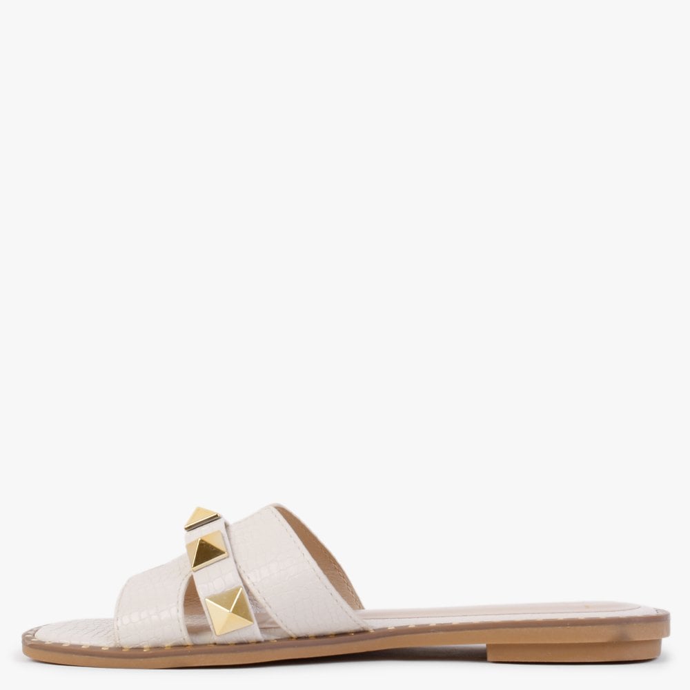 Cubig Beige Studded Reptile Mules