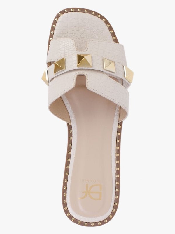 Cubig Beige Studded Reptile Mules
