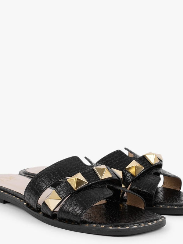 Cubig Black Studded Reptile Mules
