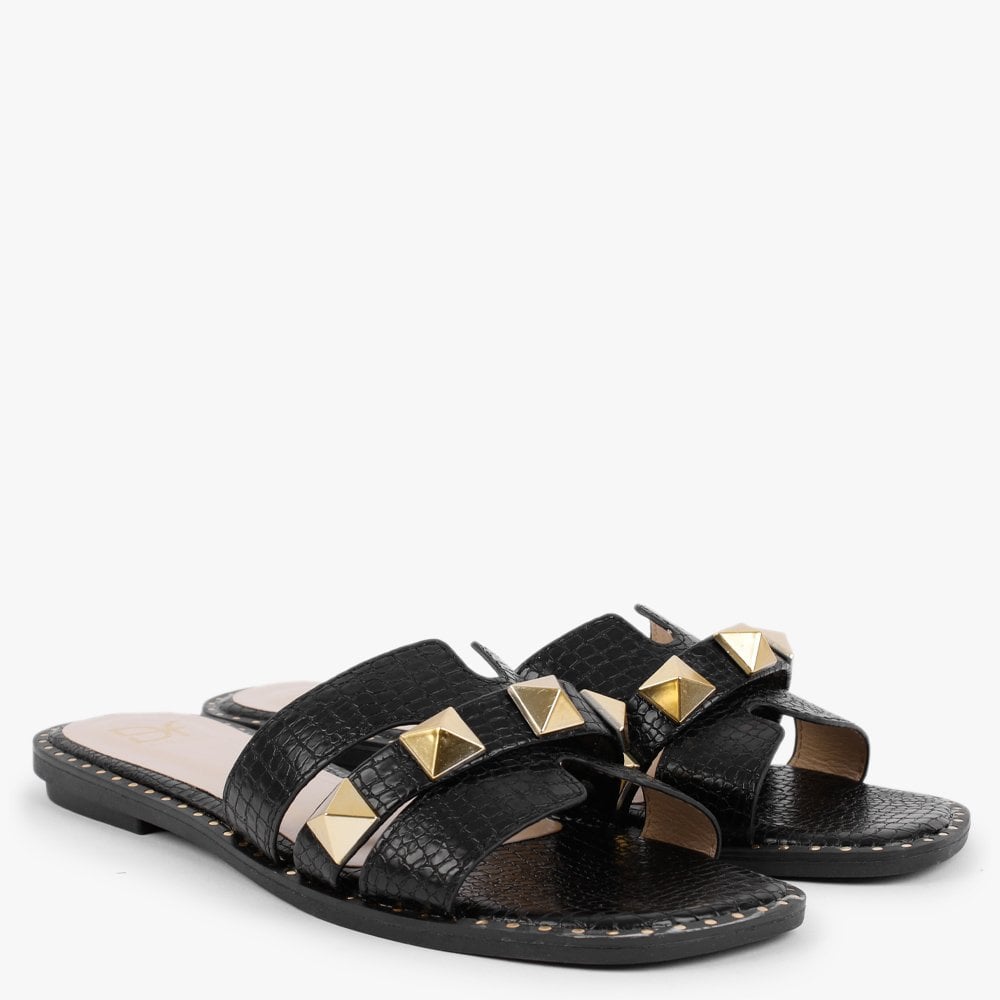 Cubig Black Studded Reptile Mules