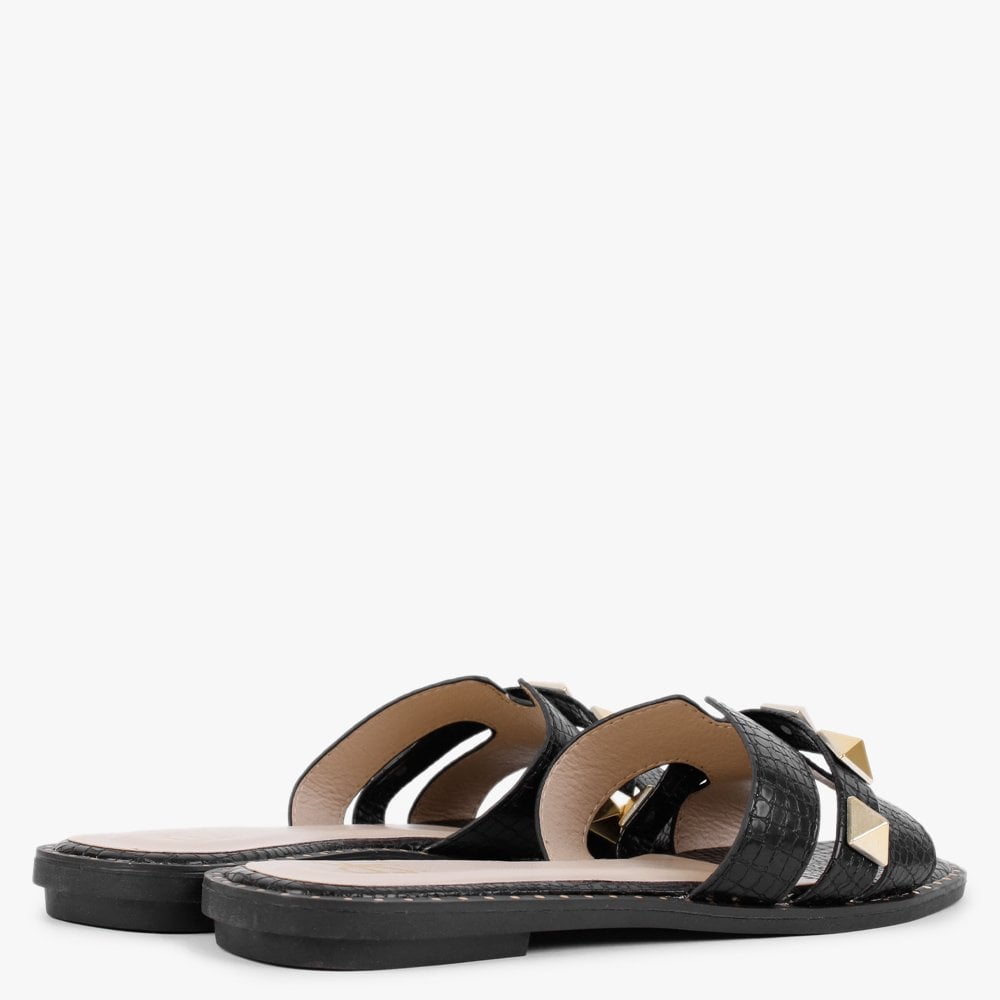 Cubig Black Studded Reptile Mules