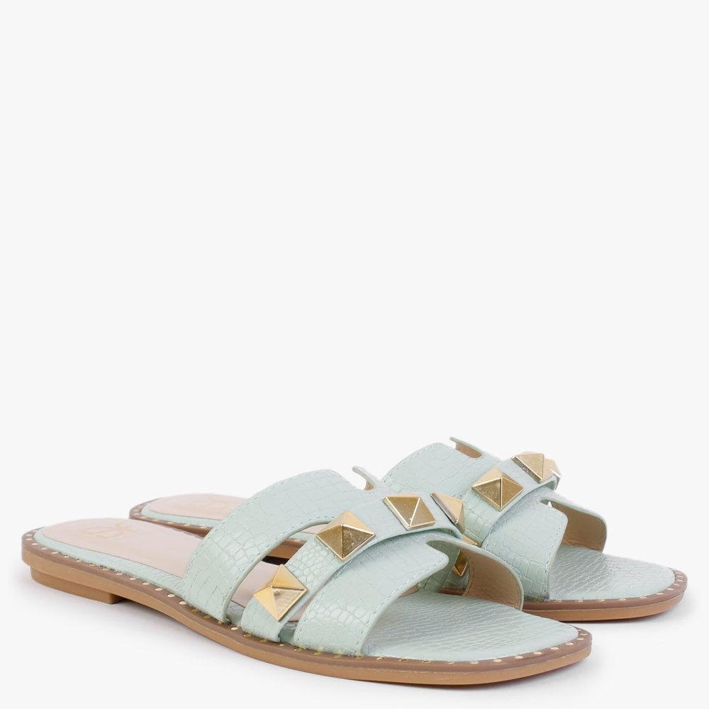 Cubig Green Studded Reptile Mules