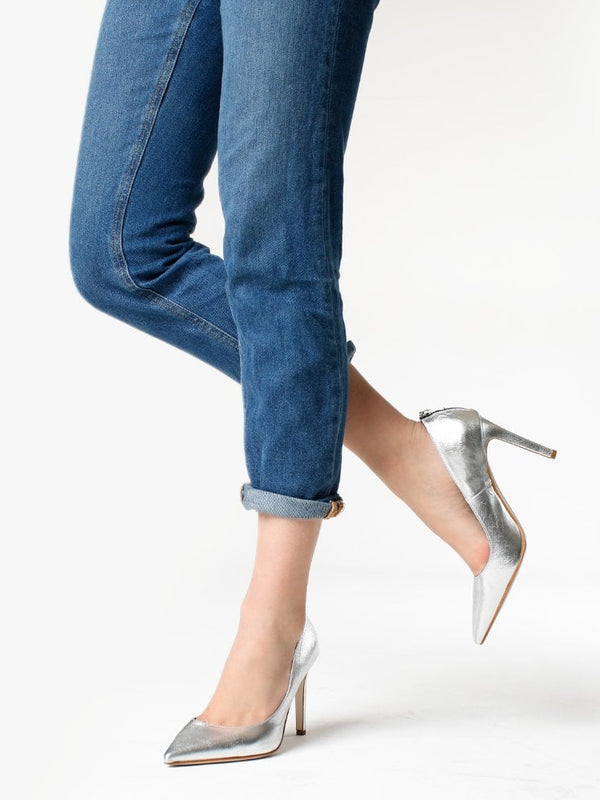 Nippy Silver Metallic Leather Court Shoes