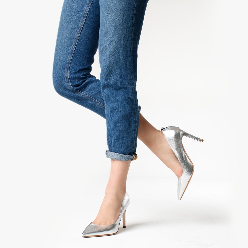 Nippy Silver Metallic Leather Court Shoes