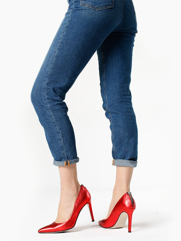 Nippy Red Metallic Leather Court Shoes