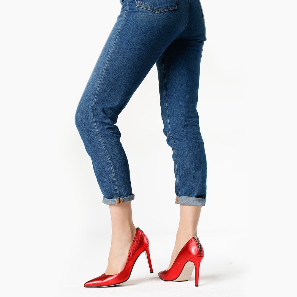 Nippy Red Metallic Leather Court Shoes