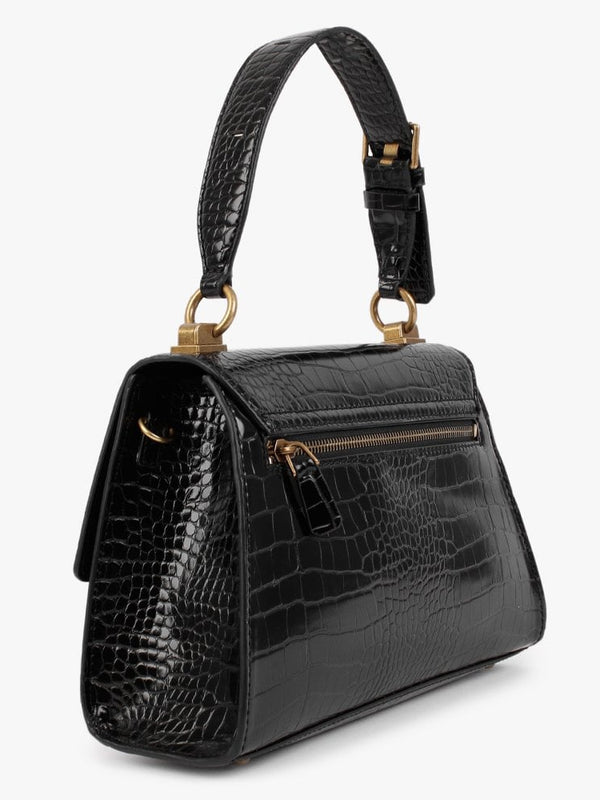 Stephi Black Moc Croc Top Handle Satchel Bag
