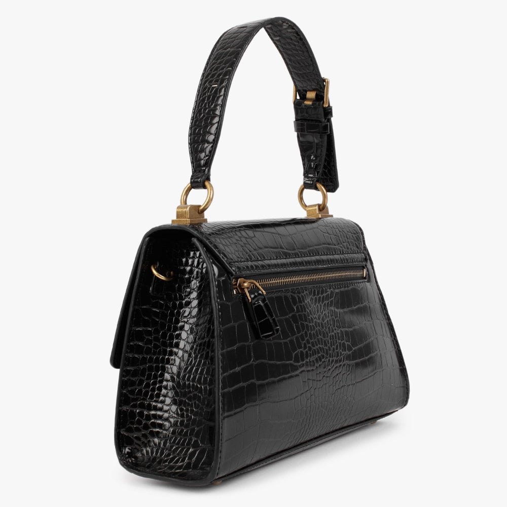 Stephi Black Moc Croc Top Handle Satchel Bag