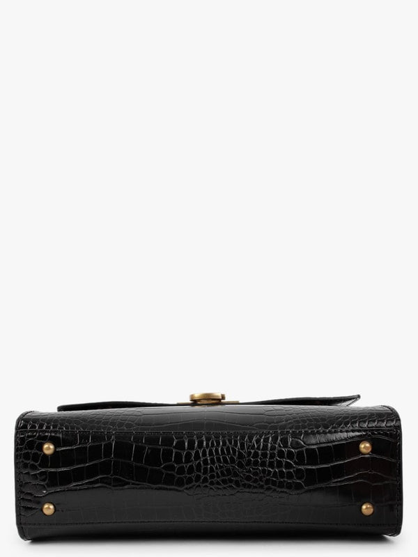 Stephi Black Moc Croc Top Handle Satchel Bag