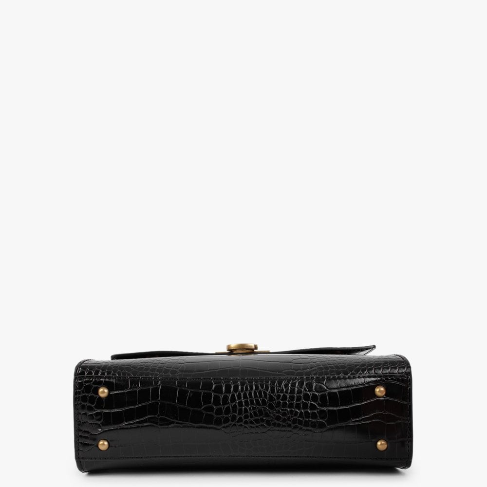 Stephi Black Moc Croc Top Handle Satchel Bag