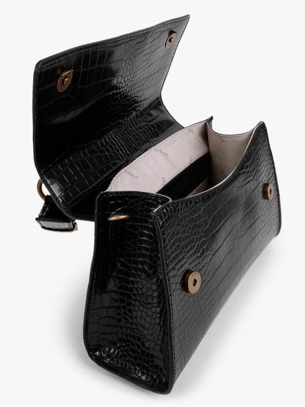 Stephi Black Moc Croc Top Handle Satchel Bag