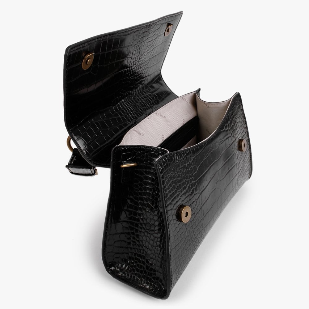 Stephi Black Moc Croc Top Handle Satchel Bag